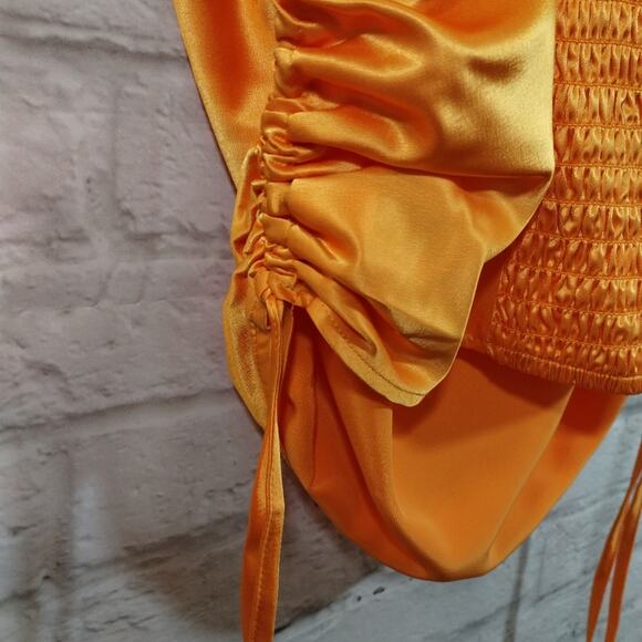 Y Wild Fable Women's Orange Satin Side Ruched Smocked Bodycon Mini Dress NWT S - Picture 14 of 14